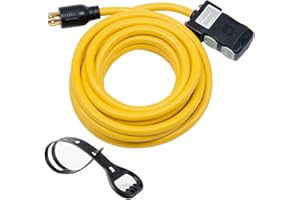 Yodotek 25Ft Generator Cord with Surge Protector Breaker,Heavy Duty Generator Locking Cord,NEMA L14-30P/Four 5-20R,4 Prong 10 Gauge Flexible Cable,Power Extension Cord, 30Amp 7500 Watts