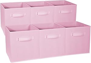 Sorbus Foldable Storage Cube Basket Bin - Great for Nursery, Playroom, Closet, Home Organization (Pastel Pink, 6 Pack)