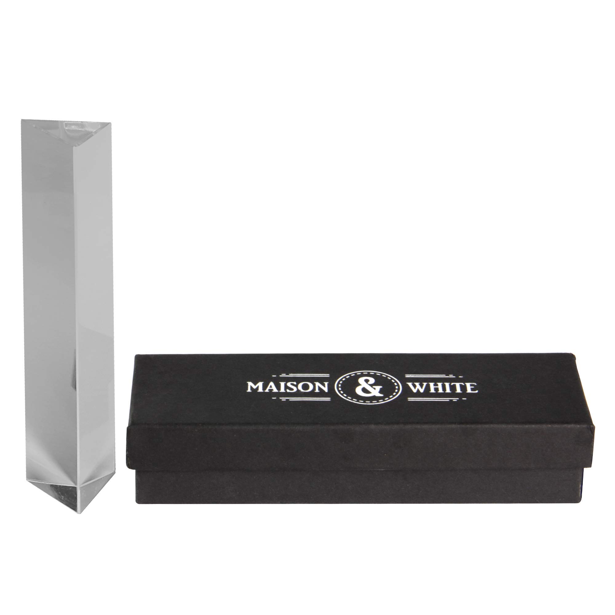 Maison & White K9 Crystal Clear Prism | Includes Gift Box | 15cm Triangular Glass Light Spectrum Refraction | Ideal for Science Teaching & Photography | M&W
