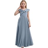 Gidionluck Junior Bridesmaid Dresses Chiffon Flower Girl Dress Girls Spaghetti Straps Party Pageant Gown Off-Shoulder