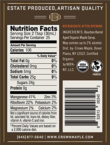 Crown Maple Organic Grade A Maple Syrup, Bourbon Barrell Aged, 25.4 Ounce