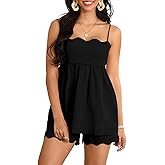 Cusghjbsg Women 2 Piece Outfits Summer Casual Sleeveless Scalloped Trim Cami Tank Tops with High Waist Shorts Set Loungewear