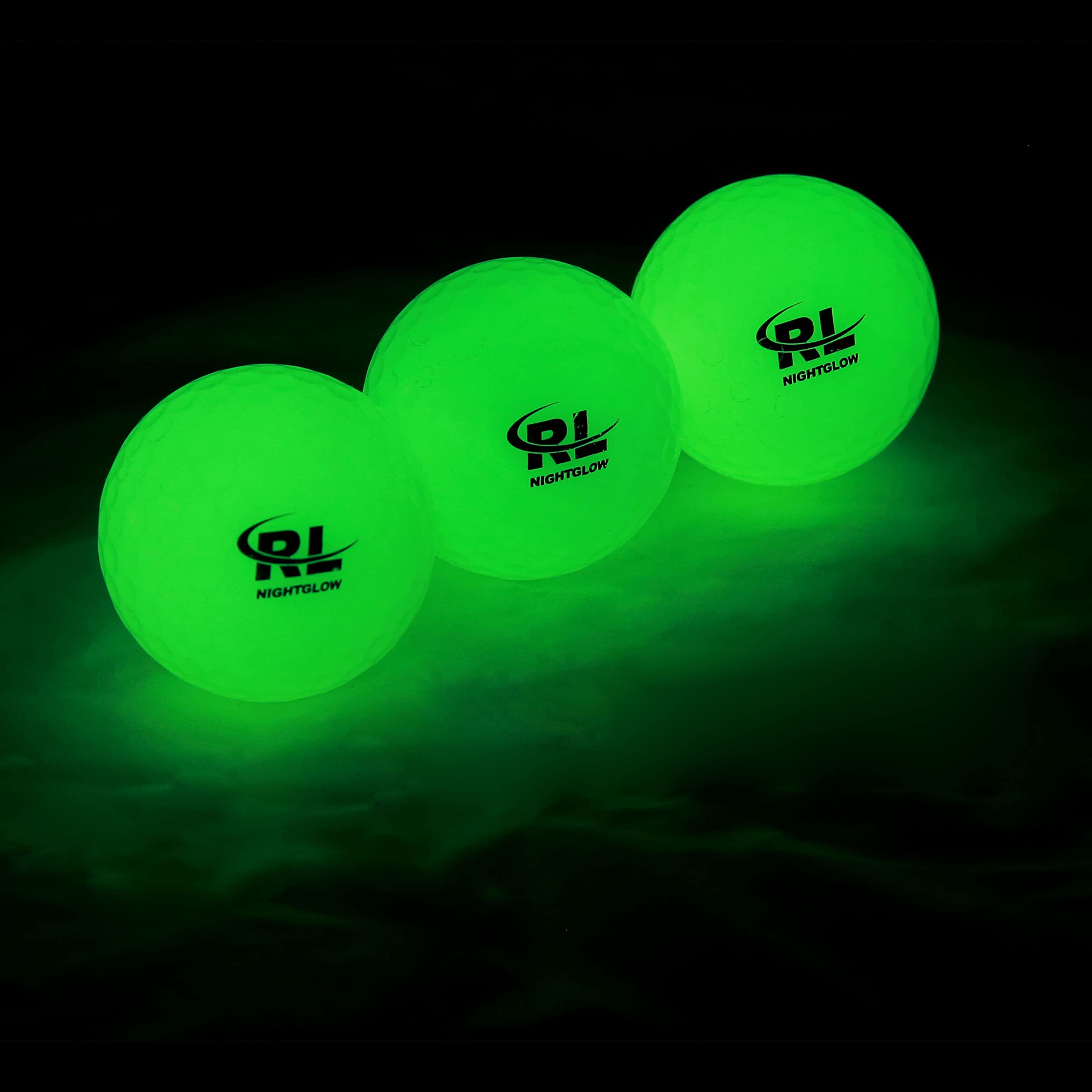 Photo 1 of R&L Glow Golf Balls for Night Sports - Tournament Fluorescent Glowing in The Dark Golf Ball - Long Lasting Bright Luminous Balls Rechargeable with UV Flashlight - Included (3 Pack)