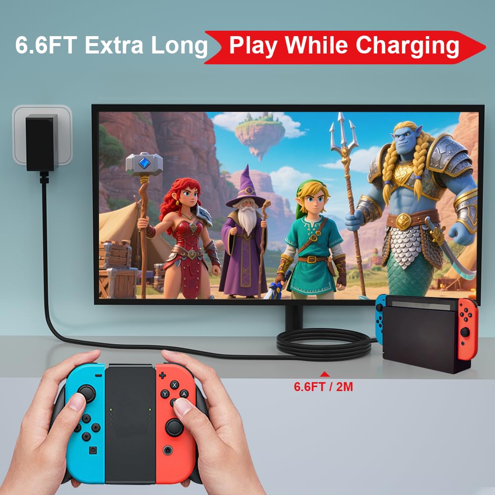 6.6FT Fast Charger for Nintendo Switch, USB C Type C Power Adapter Compatible with Nintendo Switch/Lite OLED/Dock, 15V/2.6A Supports TV Mode and Dock Station