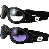 Birdz 2 Pairs of Eyewear Parrot Black Folding Padded Motorcycle Goggles Clear & Purple Lenses for Men & Women