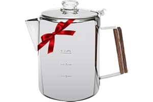 MEREZA Camping Coffee Pot Stovetop Coffee Maker Percolator Campfire Coffee Pot Stainless Steel Coffee Pot Camping Outdoors Home 9 Cup No Aluminum & Plastic Fast Brew