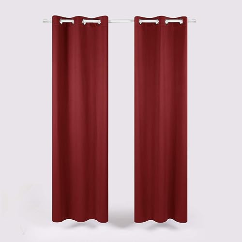 Deconovo Room Darkening Thermal Insulated Blackout Grommet Window Curtain for Living Room,Red,42x108-inch,1 Panel