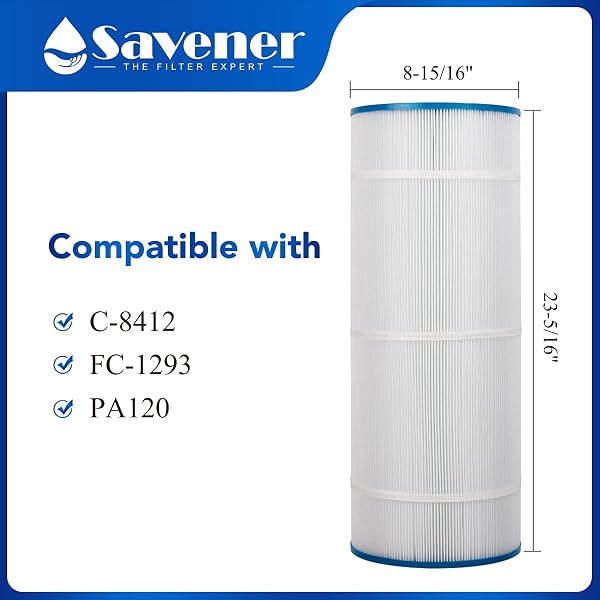 SAVENER PLF120A SWIMMING POOL FILTER REPLACES FOR UNICEL C-8412 120SQ.FT FILBUR FC-1293 PA120 CX1200RE C1200 PRO CLEAN 125 817-0125N HAYWARD C1200 CX1200RE 81202 1 PACK