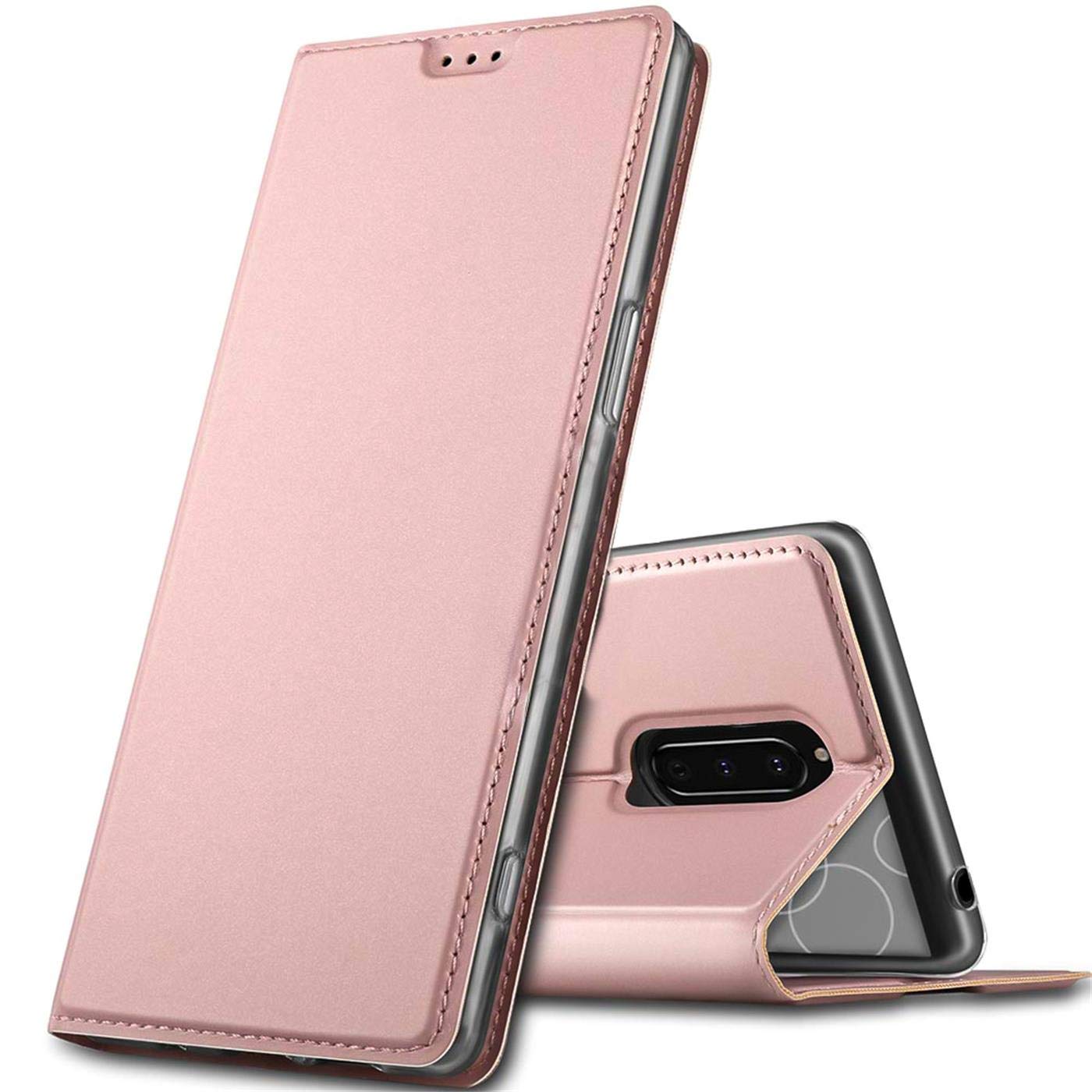Verco Case compatible with Sony Xperia 1, Flip Wallet Cover with Magnetic Closure for Xperia 1 Phone Case - rose gold
