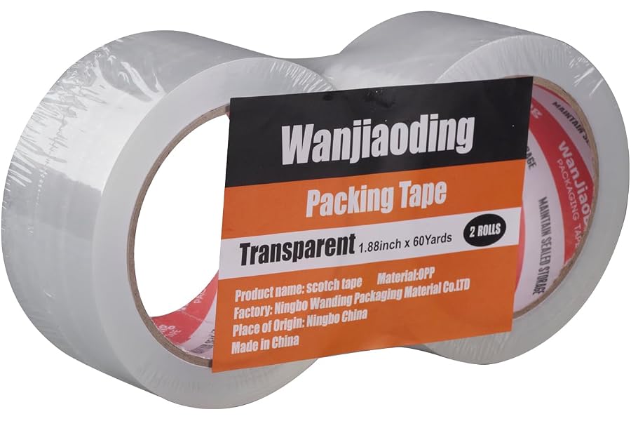 WanJiaoDing Heavy Duty Packing Tape 2 Rolls, Clear, 2.7 mil, 1.88" x 60Y | Total 120Y, Ultra Strong, Refill for Packaging and Shipping