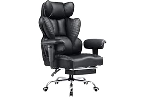 COMHOMA Big and Tall Office Chair 400LBS Wide Ergonomic Gaming Chair with Deluxe Embossing Designed Leather with Foot Rest,150°Reclining Adjustable Armrests Pocket Spring Back Support and Pillow