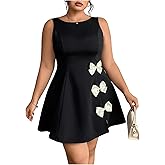 Floerns Women's Plus Size Crew Neck Mini Dress Elegant Bowknot Sleeveless A Line Party Dresses