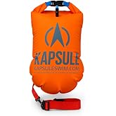 KAPSULE Open Water Swim Buoy &ndash; Inflatable Safety Float for Swimmers &amp; Triathletes, High Visibility Neon Orange, 20L Dry Storage, Durable Polyether TPU