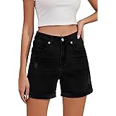 Metietila Women's Jean Shorts High Waisted Folded Hem Stretchy Denim Shorts Casual Summer Elastic Waist Shorts