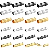 PH PandaHall 24PCS 6 Styles Brass Bayonet Connectors Column Push Clasps Cord End Cap Barrel Beads Cylinder Bracelet Clasps Smooth Column End for DIY Bracelet Necklace Making Hole 3mm/5mm