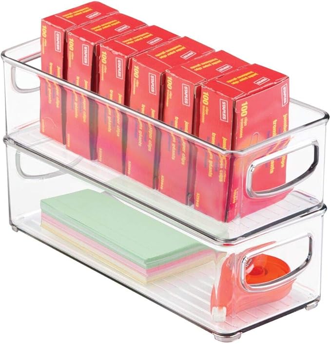 mDesign Stackable Plastic Home Office Storage Organizer Container with