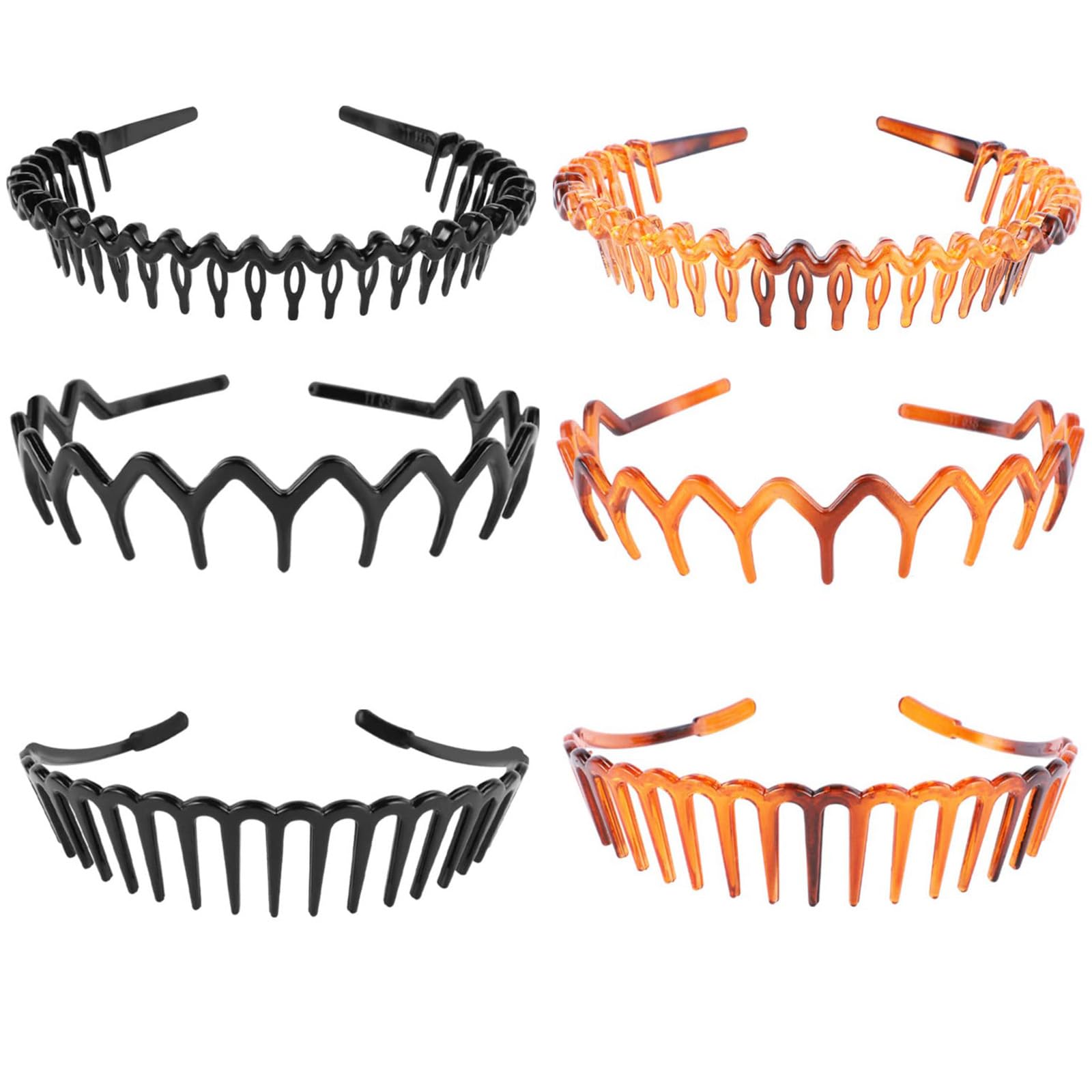 Tooth Comb Bands,6 Pcs Plastic Tooth Hair Comb Headband Comfort Wavy Toothed Hairband Hard Headbands Shark Tooth Hair Bands for Hair Styling
