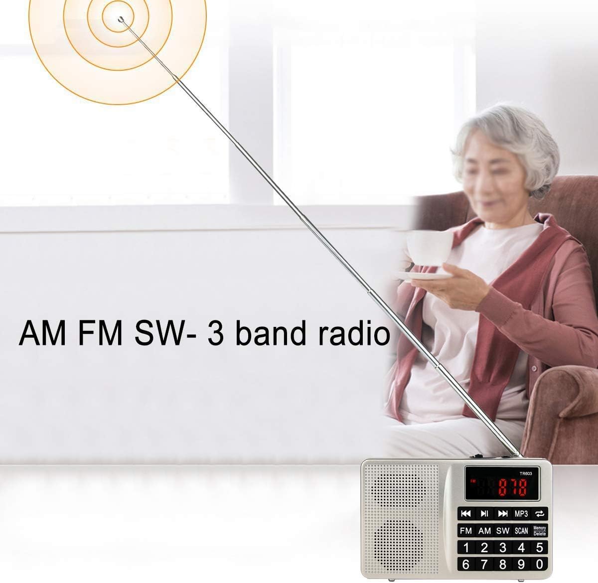 TIVDIO TR603 Portable AM FM Radio, Shortwave Transistor Radio, Rechargeable Mini MP3 Player Support TF, USB, AUX Input Ideal Gift for Senior (Silver) : Camera & Photo