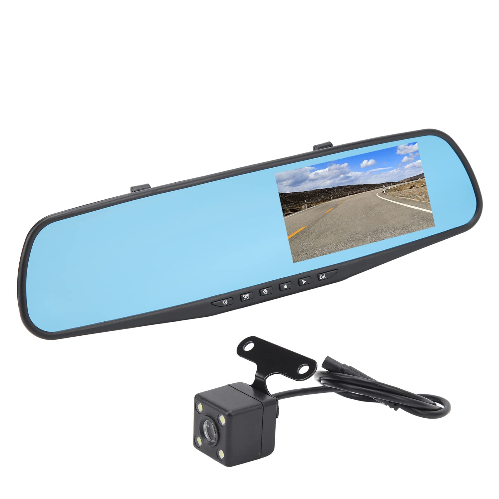 Mirror Dash Cam, 1080P HD 4.3 Inch Rear View Mirror Camera for Cars (With 64g Memory Card)