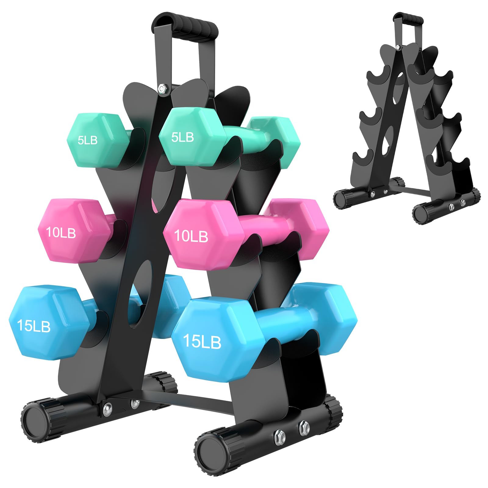 Photo 1 of AmazeFan 3 Tier Dumbbell Rack Stand Only, A-Frame Design Weight Rack with Handle, Weights Metal Strength Training Dumbbells Storage Rack for Child Women Home Gym Exercise(Dumbells not Included)