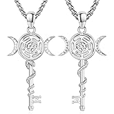 DRINSPER Hecate Key Necklace Hekate Triple Moon Goddess Pentagram Wheel Key Pendant 925 Sterling Silver Hecate Wiccan Pagan Magic Witchcraft Tetragrammaton Amulet Jewelry Gifts for Women Men
