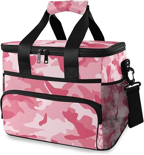 Amazon Vawa 保冷バッグ クーラースクエアボックス カモフラージュ柄 迷彩 ピンク ランチバッグ ソフト ピクニック用 大容量 軽量 防水 手持ち 肩掛け2way 調節可能なベルト付き ランチバッグ ランチ巾着 ランチベルト オンライン通販