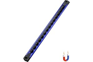 ALOANES 3/8-Inch Drive Magnetic Socket Organizer, Heavy Duty Aluminum Socket Rail Organizer, 360° Swivel Clips Socket Holder Kit for Tool Box, 3/8-Inch Socket Holder x 14 Clips (Blue)