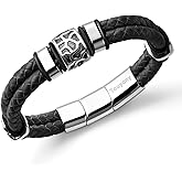 Touyony Mens Leather Bracelet Premium Leather Braided Bracelet Stainless Steel Jewelry Gift Accessories Men's Bracelet