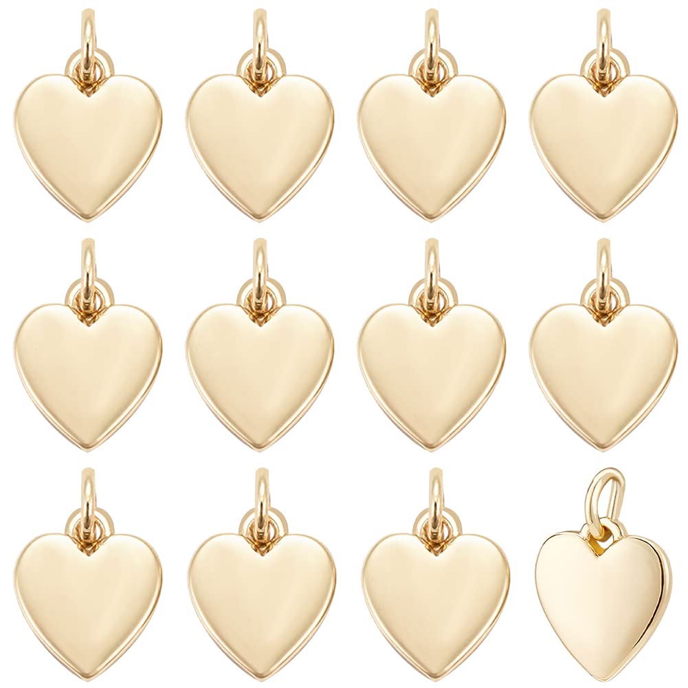 BENECREAT 16pcs Brass Heart Pendant, 18K Gold Plated, 9.5x8x1mm, Suitable for Jewelry, Bracelets & DIY Projects