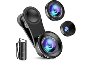 Criacr Phone Camera Lens (Upgraded Version), 3 in 1 Cell Phone Lens Kit for iPhone, Samsung, 180°Fisheye Lens, 0.6X Wide Angle Lens, 15X Macro Lens, for TIK Tok Video, Live Show, Video Chat, Vlog, etc