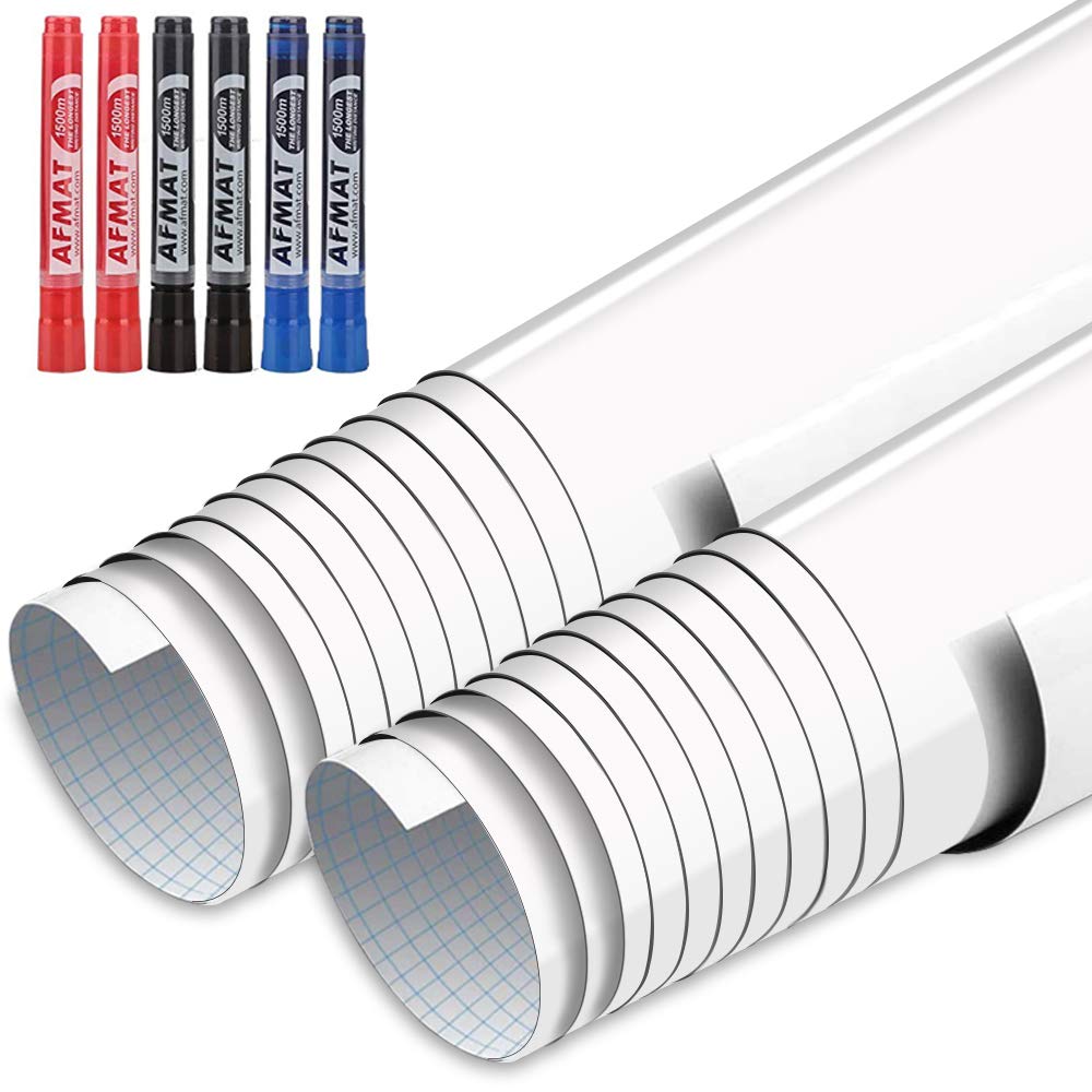 Photo 1 of AFMAT Whiteboard Sticker, 11ft Dry Erase Wallpaper, Peel and Stick Whiteboard Contact Paper for Wall, 132'' x 17.3'' White Board Stick on Wall, Dry Erase Board Roll Adhesive, 6 Markers, 2 Rolls