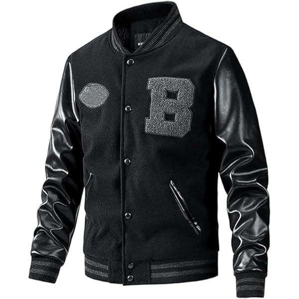 YSERB Varsity Jacket Men Leather Sleeve Slim Fit College Baseball