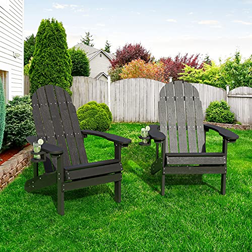 SERWALL Adirondack Chair with Cup Holder, Weather Resistant Adirondack