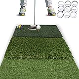 Rukket Tri-Turf Golf Hitting Mat Attack | Portable Driving, Chipping, Training Aids for Backyard with Adjustable Tees and 9 Foam Practice Balls (Standard (25" x 16"))