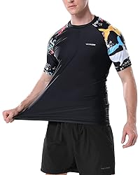 Mens Rash Guard Swim Shirts Short Sleeve UV Sun