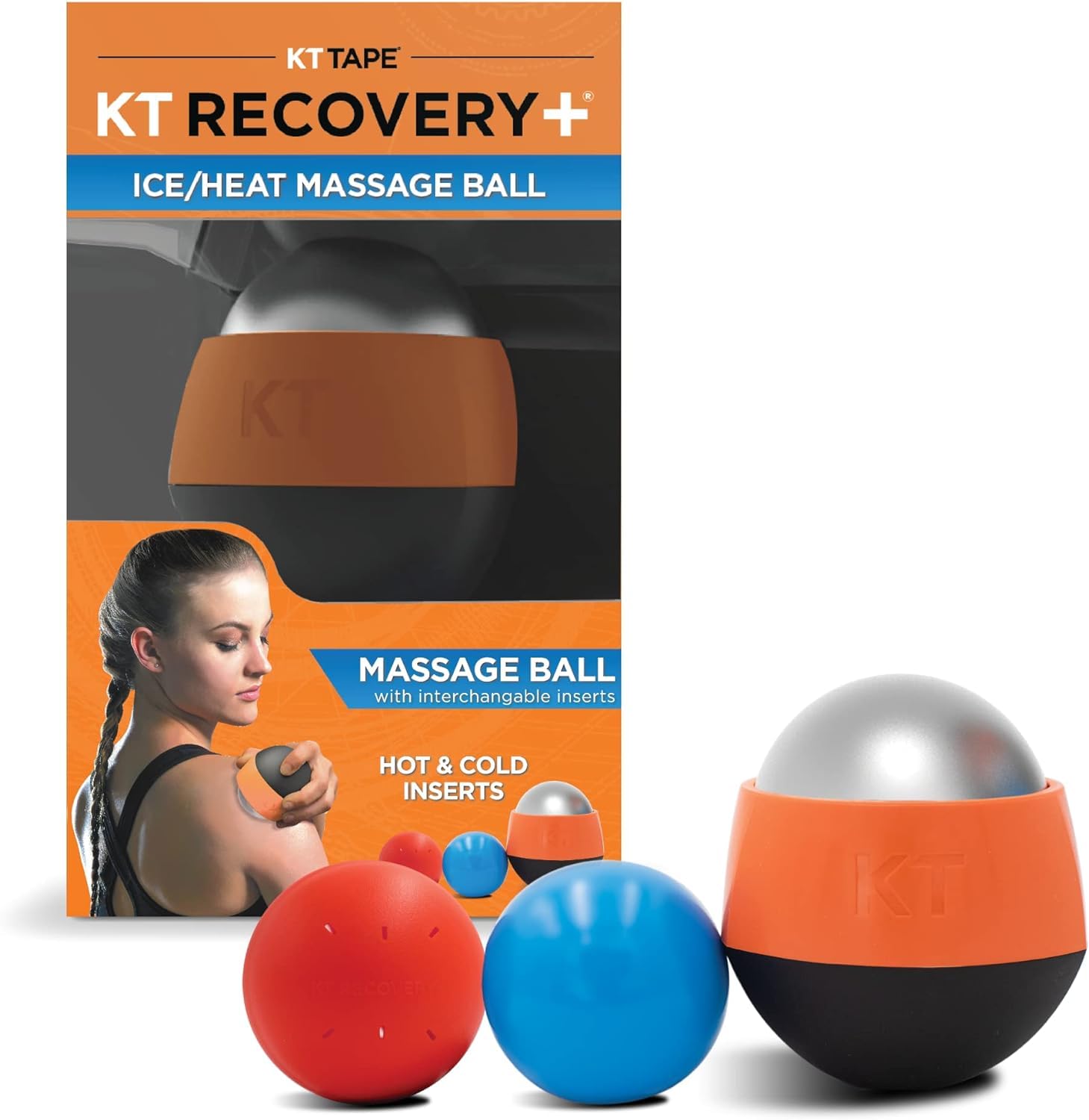 KT Health, Ice/Heat Therapeutic Massage Ball for Muscle Pain & Stress Relief, Black/Orange