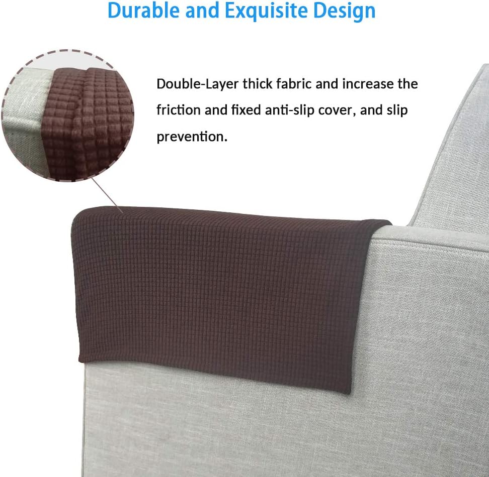 Anti-Slip Spandex Armrest Cover for Leather Sofa Stretchy Polyester Double-Layer Thick Fabric Recliner Armchair Couch Slipcover Furniture Protector, Set of 2 (Chocolate): Home & Kitchen
