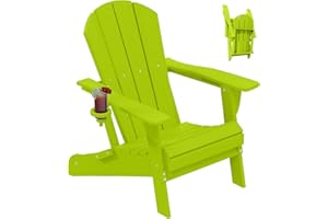 PLUUV Folding Adirondack Chair, HDPE All-Weather Patio Chairs for Outdoor, Patio, Lawn, Garden, Backyard Deck, Fire Pit - Apple Green