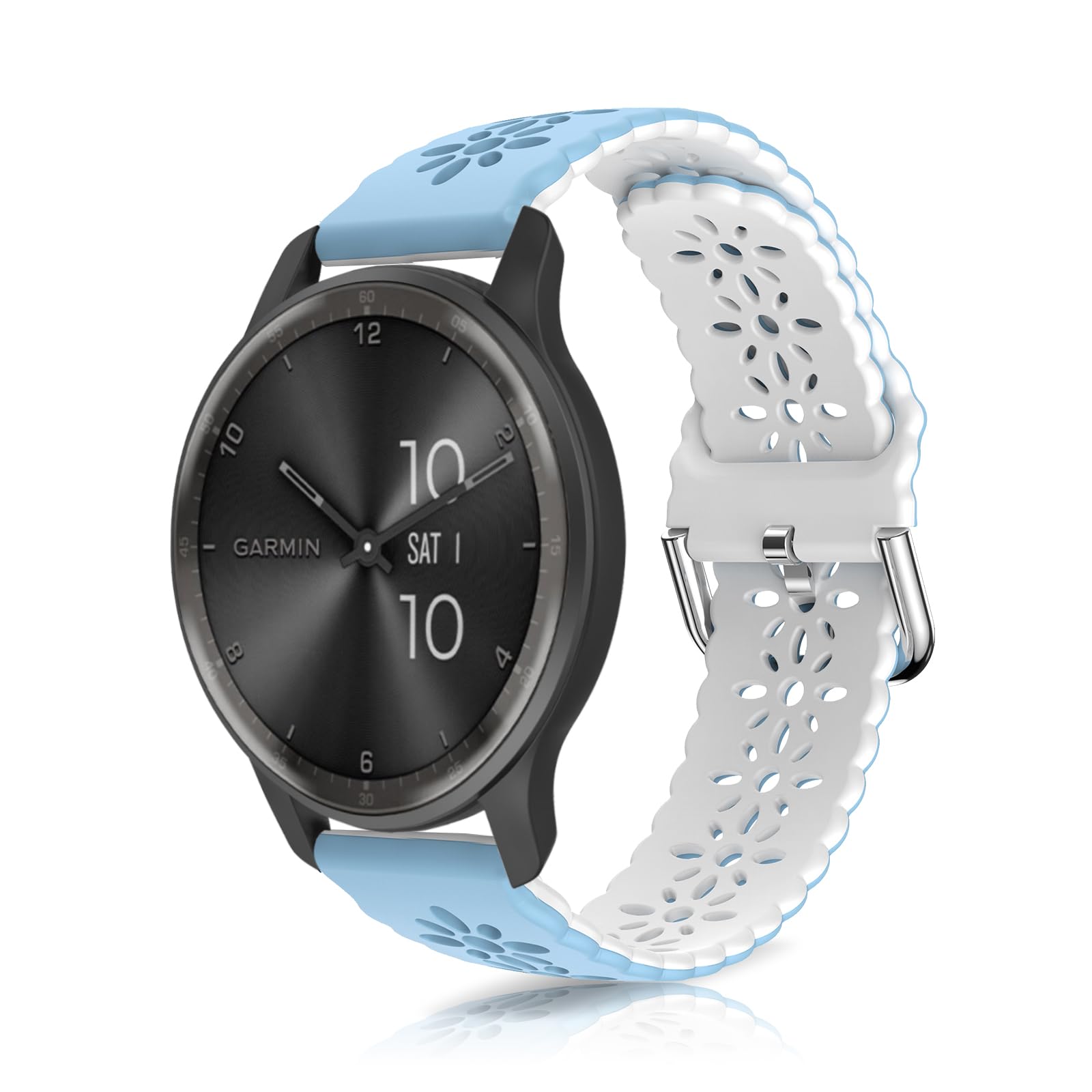 KoGiio 20 mm Strap for Garmin Forerunner 165/Garmin Forerunner 165 Music/Garmin Vivoactive 5/Vivomove Trend/Venu Sq 2 Music, Women Double Sided Silicone Replacement Strap Watch Strap Blue white