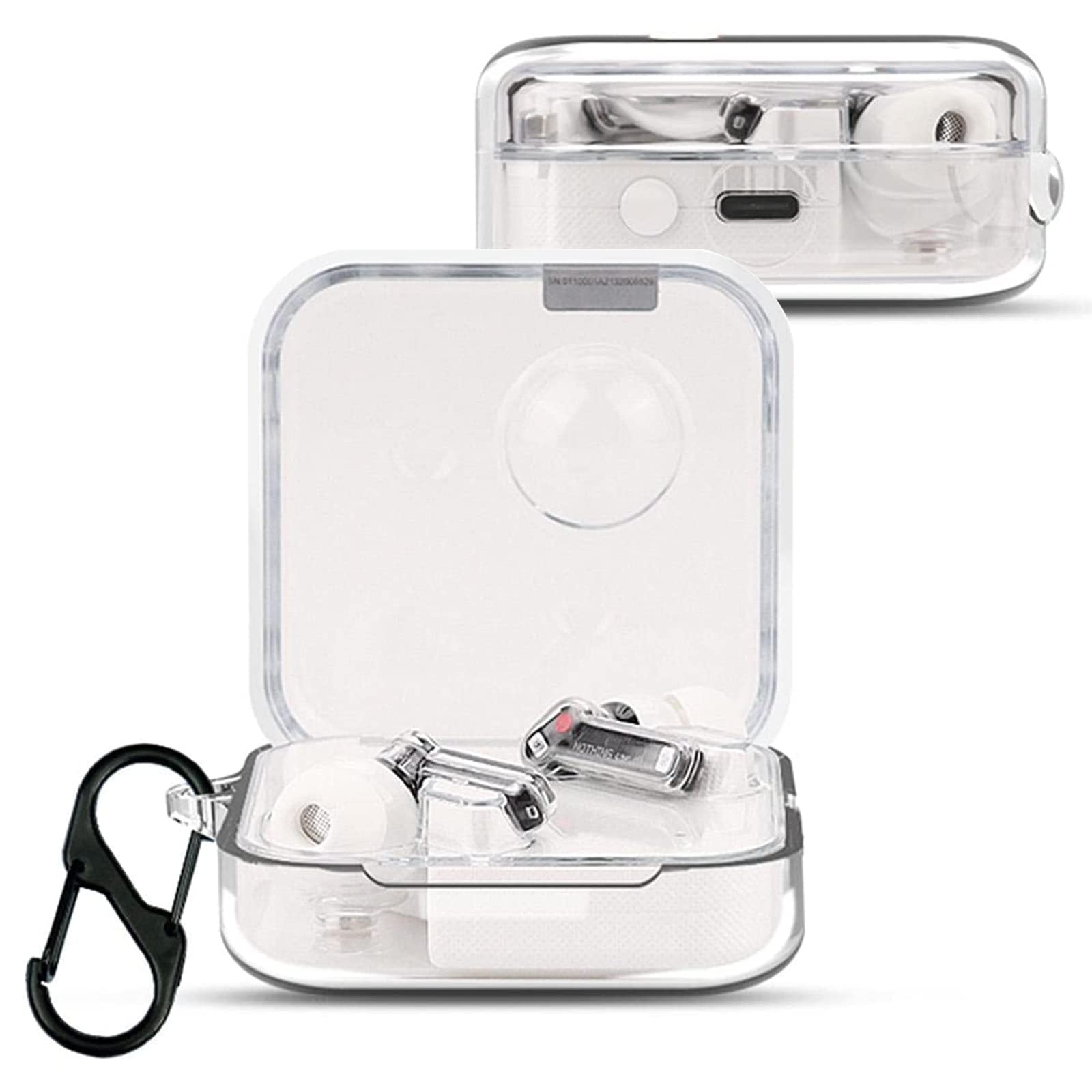 KZIOACSH Case for Nothing Ear/Nothing Ear (2), Flexible Ultra Slim Shock-Absorbing TPU Headphone Case Skin Portable Lightweight Anti-Lost Washable Earbuds Cover with Carabiner, Clear