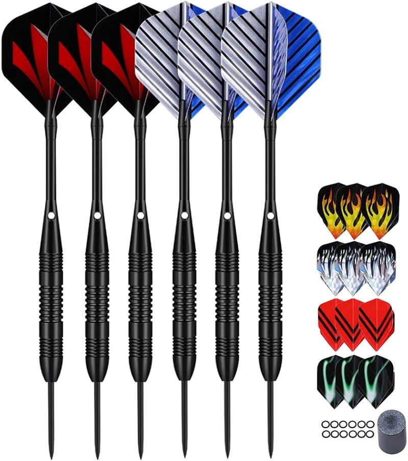 LARRITS Professional Steel Tip Darts Set 23g with Black Aluminium Shafts