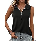 Poetsky Womens Summer Sleeveless Tank Top Zipper V Neck Collared Top Dressy Casual Ribbed Camisole Work Tank Polo Shirt