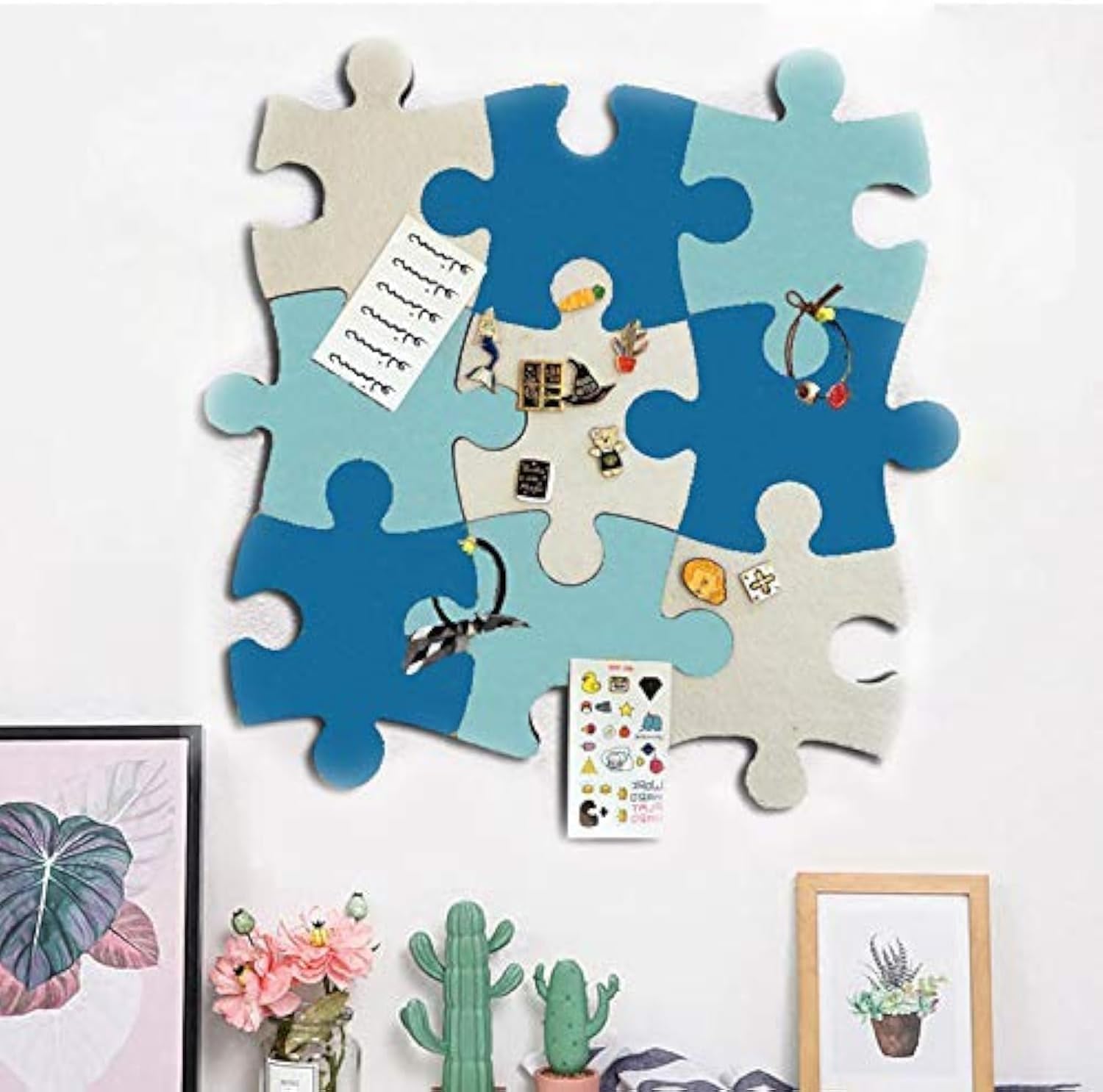 Cork Board Tiles, Felt Bulletin Board Wall Puzzle Shape Pin Board w/Self Adhesive to Keep Memories Photos Memos Display Board Pads Pictures Drawing Goals Notes Home Wall Decoration