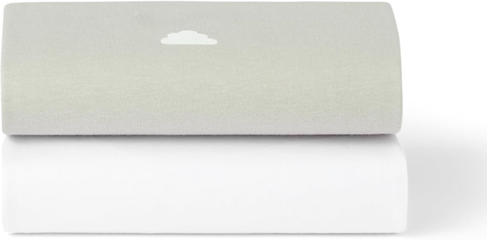 Snuz 2 Pack Moses Basket Sheets 37.5 x 75cm Grey Cloud Jersey Cotton
