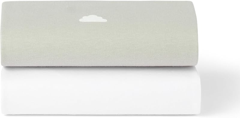 Snuz 2 Pack Moses Basket Sheets 37.5 x 75cm Grey Cloud Jersey Cotton