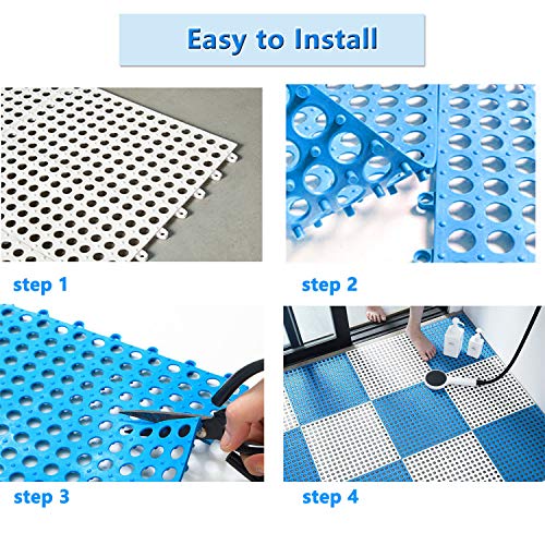 50PCS Interlocking Rubber Floor Tiles Mats Bathroom Tile with Drain Holes Massage Soft Cushion