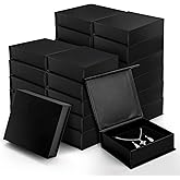 Covzoe 24 Pack Cardboard Jewelry Boxes, 3.6 x 3.6 x 1.3 Inch Small Jewelry Gift Boxes with Cotton Filled and Lid, Jewelry Storage Display Case for Necklace Earring Ring, Black