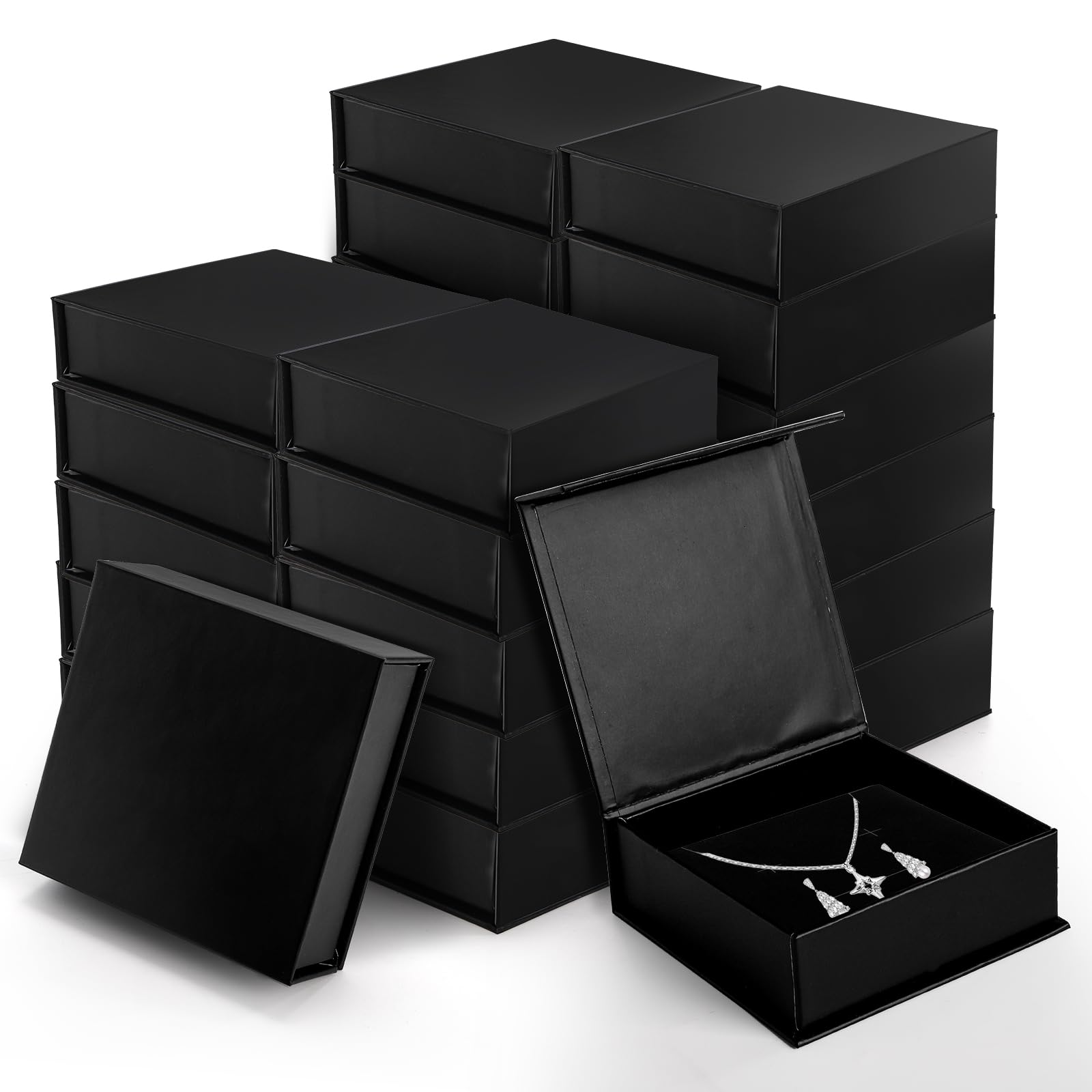 Photo 1 of Covzoe 24 Pack Cardboard Jewelry Boxes, 3.6 x 3.6 x 1.3 Inch Small Jewelry Gift Boxes with Cotton Filled and Lid, Jewelry Storage Display Case for Necklace Earring Ring, Black