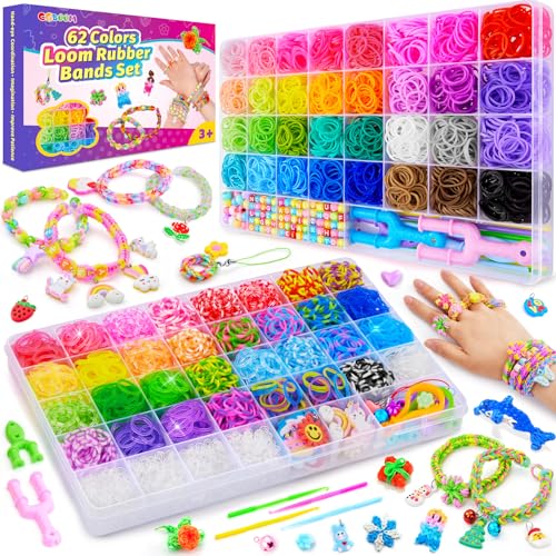 CGBOOM 5000+ Loom Bands Set, 62 Colours, 2 Boxes, Loom Bands, Rubber Bands for Bracelets with More Accessories, Gift Girls 5 6 7 8 9 10 Years, Birthday Gift Girls Craft Set Children