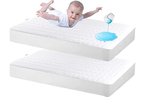 Bamuho Cotton Crib Mattress Protector, Waterproof Toddler Baby Mattress Pad Cover for Standard Crib Mattress, Duck Egg Pattern Quilted - 2 Pack 52" × 28"
